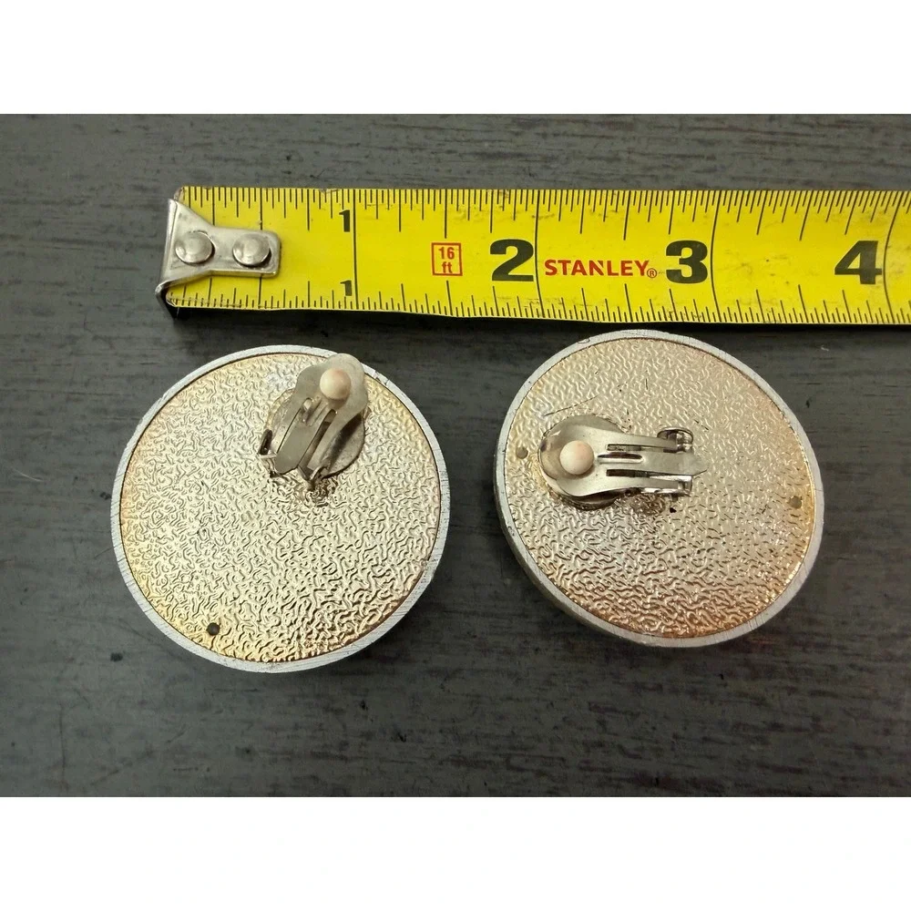 Vintage Clip On Earrings Silver Tone Filigree Honey Amber Cat Eye Round Studs